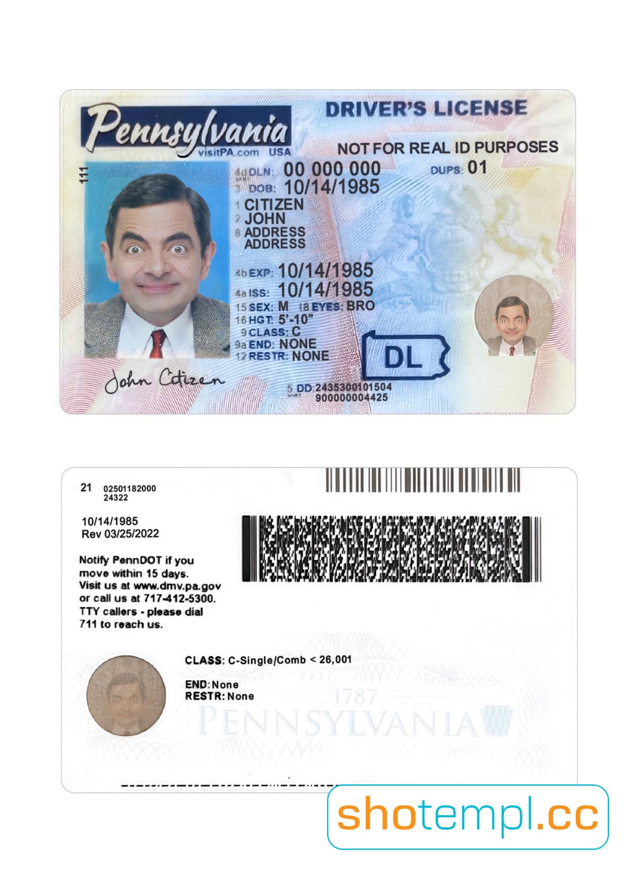 Pennsylvania Driver License PSD Template V2